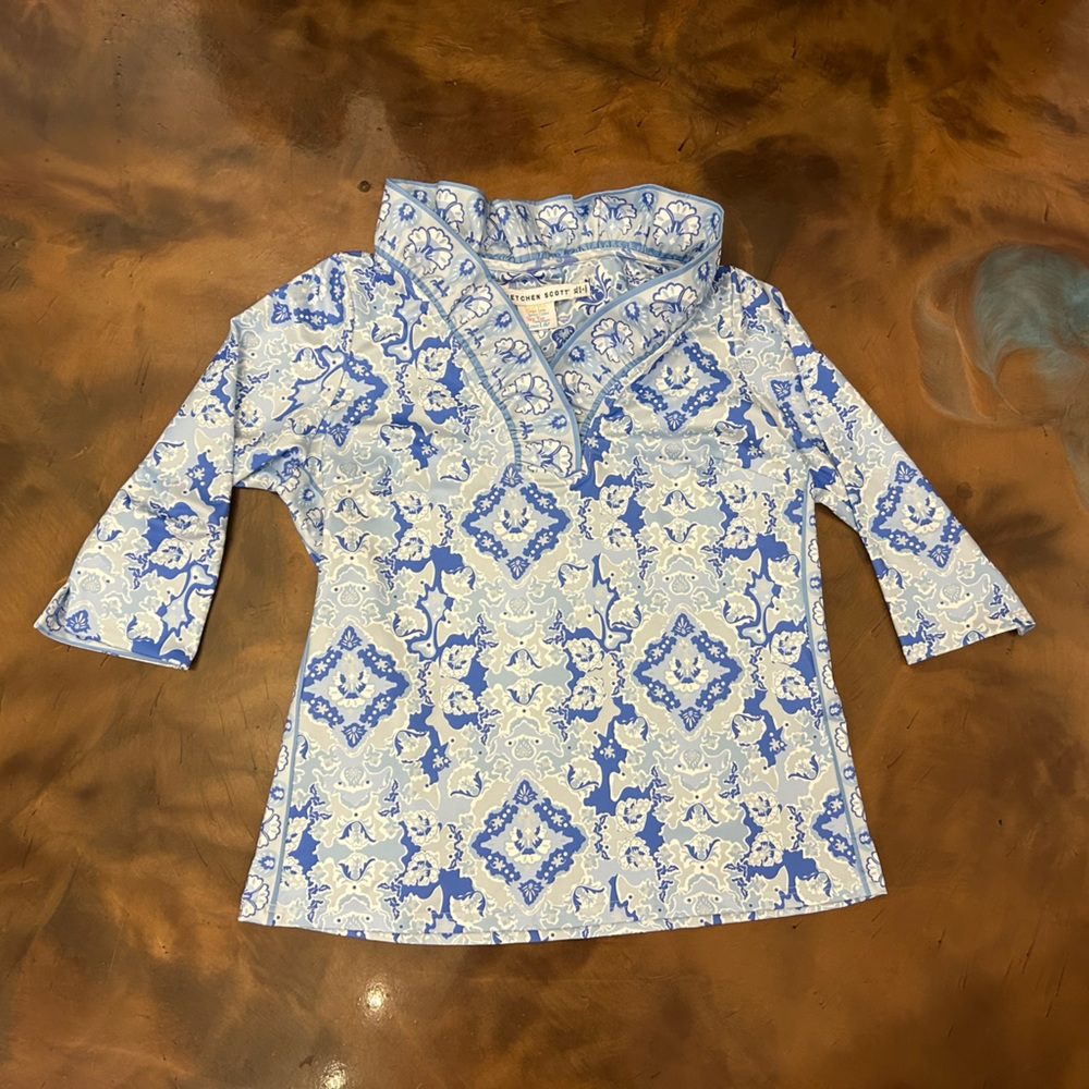 Gretchen Scott Designs Blue and White Printed Tunic Top NWT - Picture 2 of 8